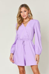 Double Take Full Size Drawstring Long Sleeve Romper OutfitFlow